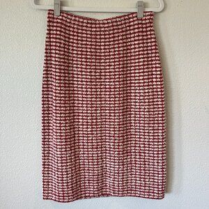 St. John Red White Stretch Tweed Pencil Skirt
